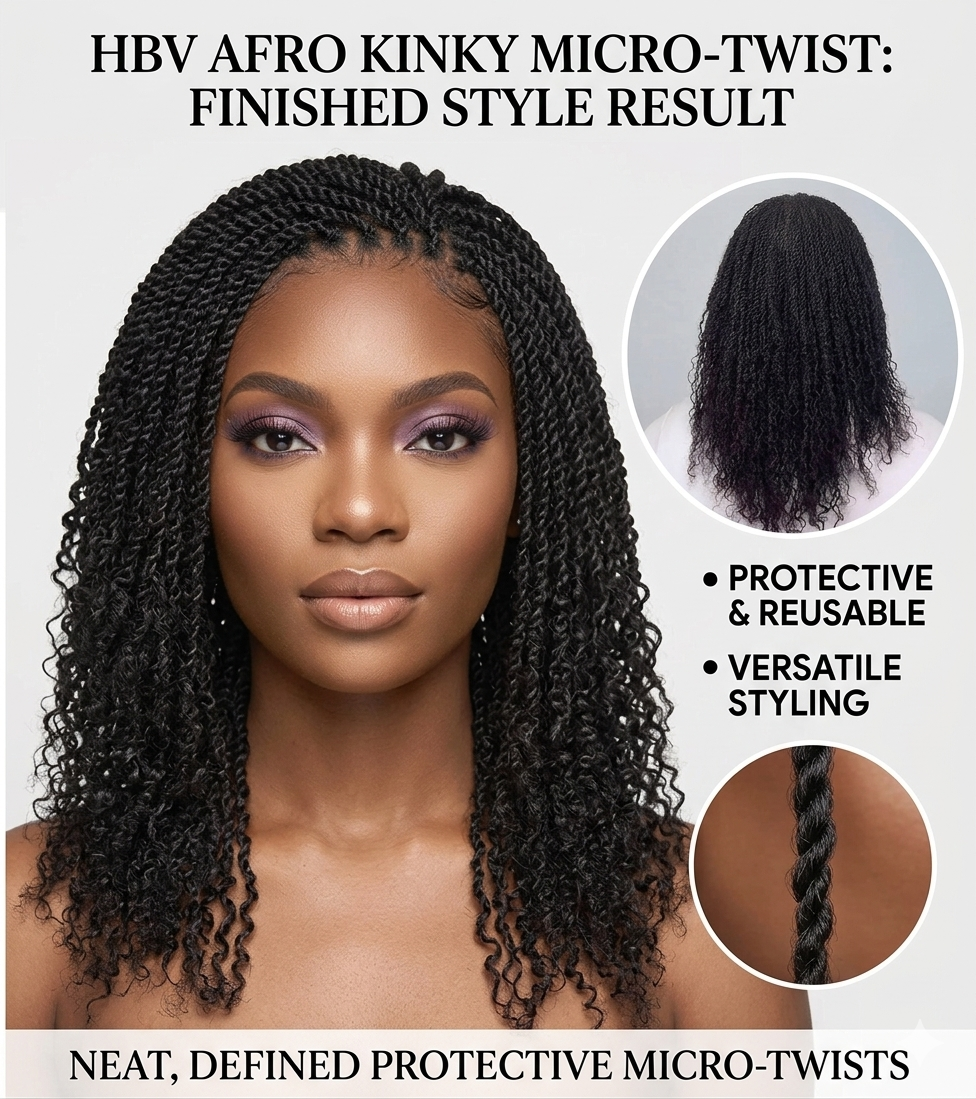 Afro Kinky Bulk Human Hair for Braiding | HBV Natural Black Extensions - Image 4