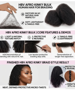 Soft afro kinky bulk human hair texture for braiding